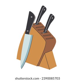 Un conjunto de cuchillos y un puesto de cuchillo. Cocina para cocinar. Ilustración del vector