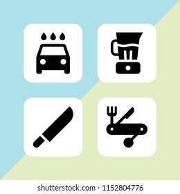 set with knives, knife, washer and blender vector icons for web and mobile app