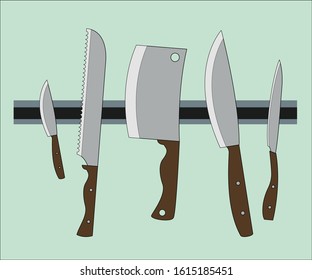 set of knives on a magnetic stand