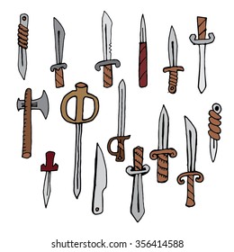 Set of knives vector drawings (illustration, sign, symbol, icon)