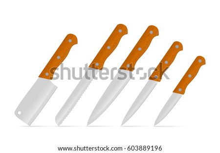 Set of knives with wooden handle. Vector illustration.