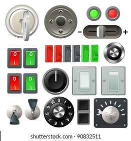 A set of knobs, switches and dials