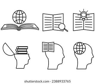 
Set of knowledge icon set simple line art style for web and mobile app