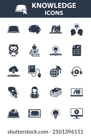 set of knowledge icons, education, library,