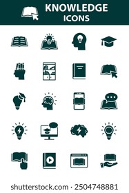 set of knowledge icons, education, library,