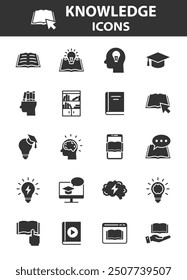 set of knowledge icons, education, library,