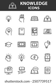 set of knowledge icons, education, library,