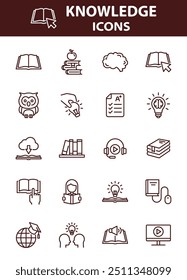 conjunto de iconos de conocimiento, educación, Biblioteca,