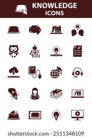 conjunto de ícones de conhecimento, educação, biblioteca,
