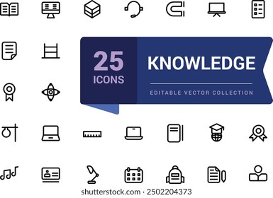 Set of knowledge line icons related to up skill, education. Pixel perfect, minimalistic web and UI icon. Outline icon collections. Editable vector illustration.