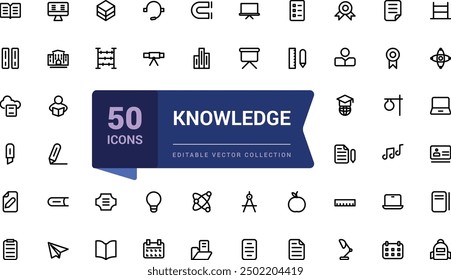 Set of knowledge line icons related to up skill, education. Pixel perfect, minimalistic web and UI icon. Outline icon collections. Editable vector illustration.