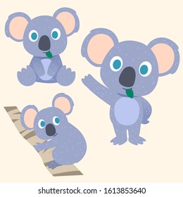 set of Koala bear cartoon isolated for decoration.