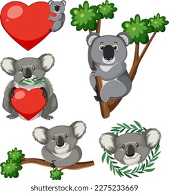 Set of koala bear with hand to save animal illustration