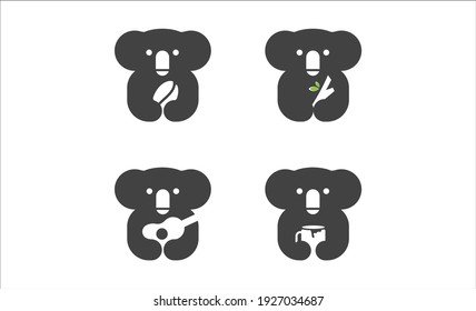 set of koala black logo icon design vector