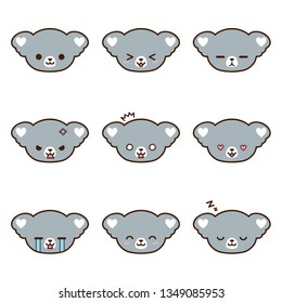 Set of Koala emoticons with different expressions. Emoji faces. Simple cartoon vector illustration