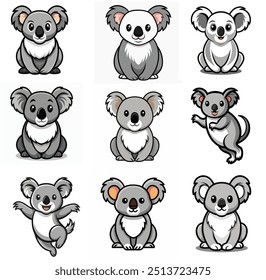 A set of Koala Vector illustration. This is an editable and printable high quality vector eps file.