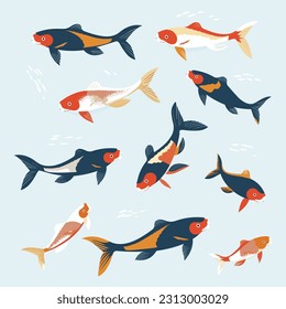 Set of koi fish vector illustration isolated