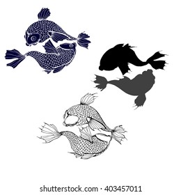 Set with koi fish. Vector illustration. Tattoo design .
