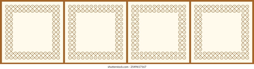 Set of kolam geometric seamless editable pattern. Design for print, decor frame, package, banner, cards, header.