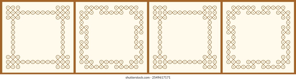 Set of kolam geometric seamless editable pattern. Design for print, decor frame, package, banner, cards, header.