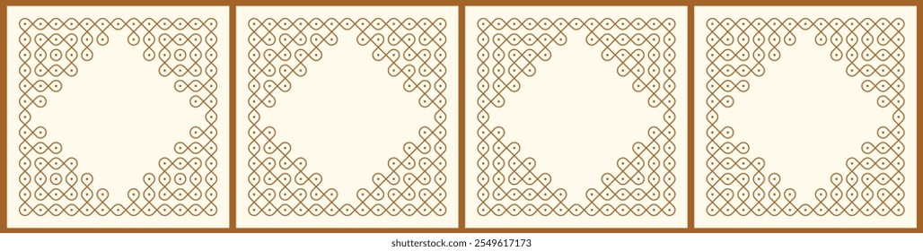 Set of kolam geometric seamless editable pattern. Design for print, decor frame, package, banner, cards, header.