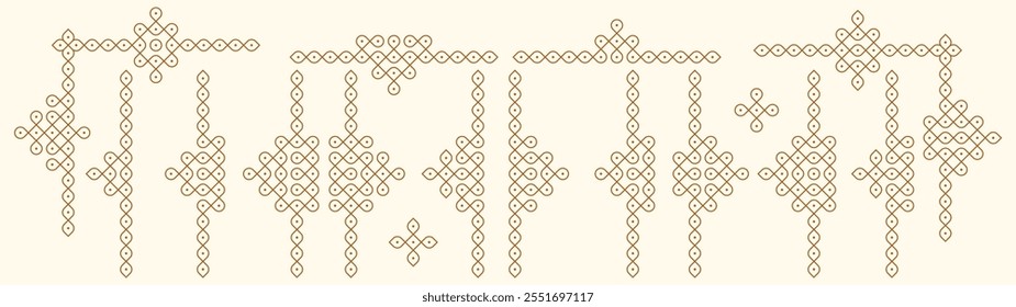 Set of kolam geometric seamless editable pattern. Design for print, decor frame, package, banner, cards, header layout. 