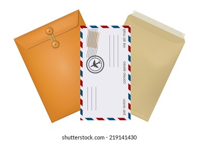 Set konfertov mail with stamps isolated on white background. Vector illustration. 