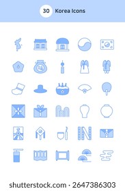 Set of Korea icons in blue.