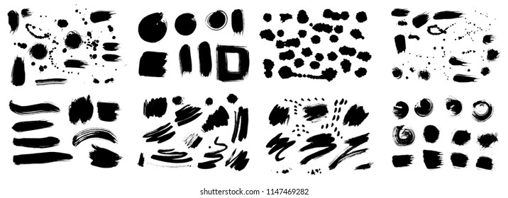 Set of Korean, Chinese, Japanese ink brush strokes, blots, sprinkles, dabs and daubs. Collection of grungy Oriental design elements for your design in vector