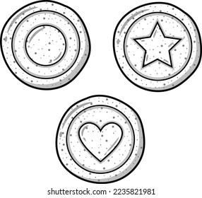 set of Korean Dalgona candy shapes sketch for coloring