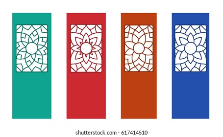 Set of Korean door with floral pattern in flat