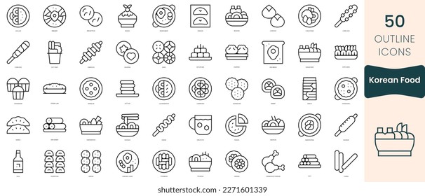 Set of korean food icons. Thin linear style icons Pack. Vector Illustration
