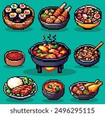 set of Korean food pixel art vector.