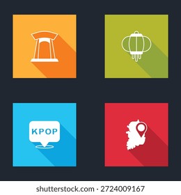 Establecer la puerta coreana, linterna, K-pop y el icono del mapa del sur. Vector