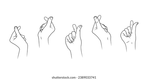 Set of Korean Heart Hand Gesture. Symbol of Love. Editable Stroke. Adjustable Stroke Width.