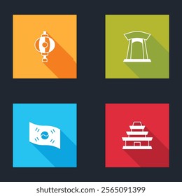 Set Korean lantern, gate, South flag and temple icon. Vector