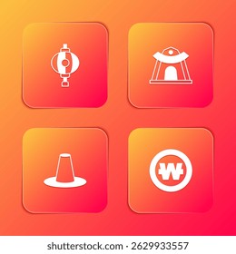 Set Korean lantern, temple, hat and South won coin icon. Vector