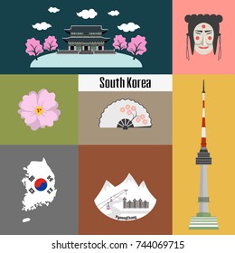 Set of Korean national symbols. Vector illustration.