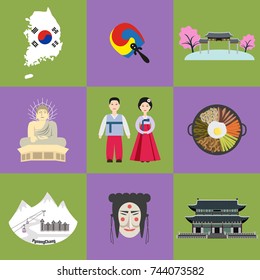 Set Korean National Symbols Vector Illustration Stock Vector (Royalty ...