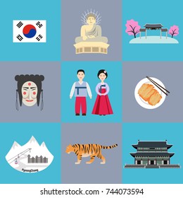 Set of Korean national symbols. Vector illustration.