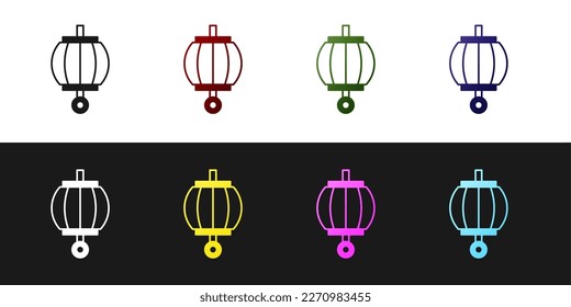 Set Korean paper lantern icon isolated on black and white background.  Vector