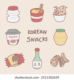 Set of Korean snacks doodle
