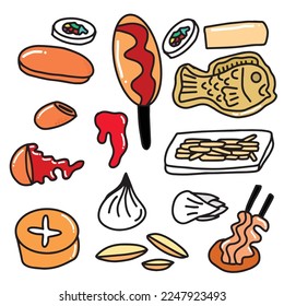 Set of korean streetfood. dessert delicious vector