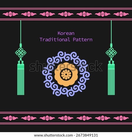 Set of Korean traditional pattern illustrations featuring traditional floral motifs, vine patterns, cloud designs, and Norigae ornament designs, in vector format.
