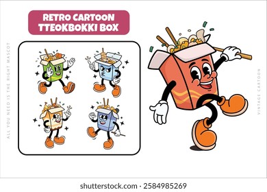 Set of Korean Traditional Street Food Tteokbokki Cartoon Illustration with Varied Poses and Expressions
