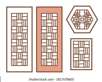 Set of Korean traditional window isolated on white background