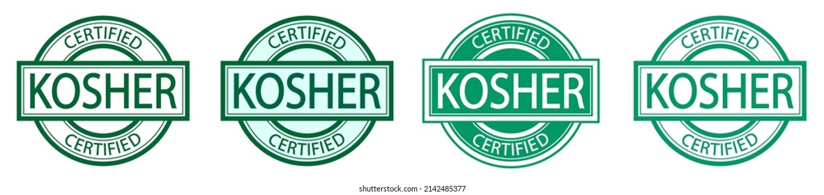 Set of Kosher food products labels, badges or logos. Vector Kosher sign certificate tag. Round icon. Sticker design. Stamp