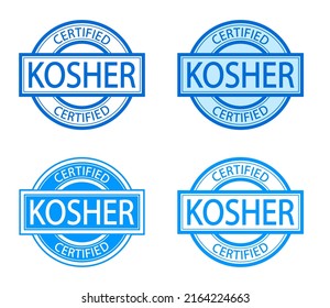 Set of Kosher food products labels, badges or logos. Vector Kosher sign certificate tag. Round icon. Sticker design. Stamp