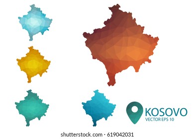 Set of Kosovo maps. Bright gradient map of country in low poly style. Multicolored country map in geometric style for your infographics. Vector illustration eps 10.