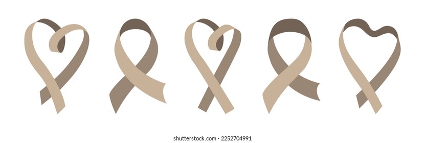 Set of kraft paper gift ribbons. Heart from ribbon isolated on a white background. Vector illustration for decoration greeting valentine card, Mother Day, Valentine's Day or medicine concept. 